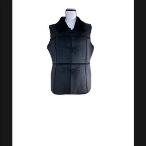 White House Black Market Vest Black Faux Suede Side Pockets Collar button Preppy